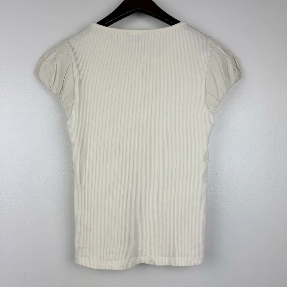 J. Crew Vintage Rib T-shirt Cotton Poplin Puff Cap Sleeves Cream Size S NWT